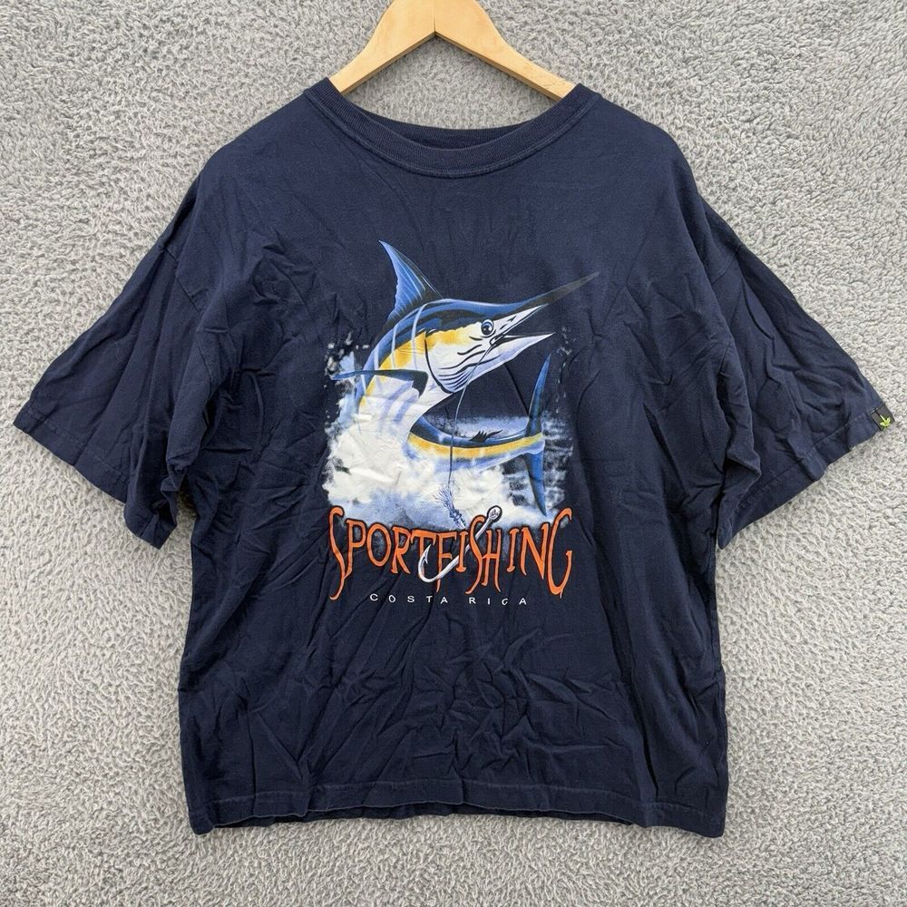 Vintage Legalize Costa Rica Sport Fishing Navy Blue Short Sleeve‎ T-Shirt Sz XXL